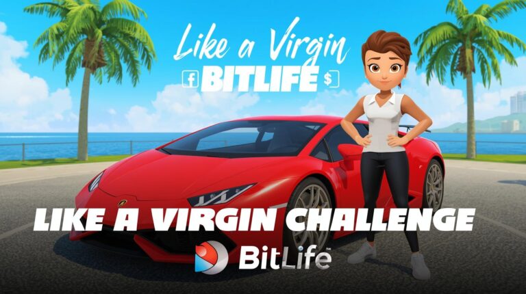 Like a Virgin Challenge in BitLife – Complete Guide 5 BitLife character with red Lamborghini in Florida setting.